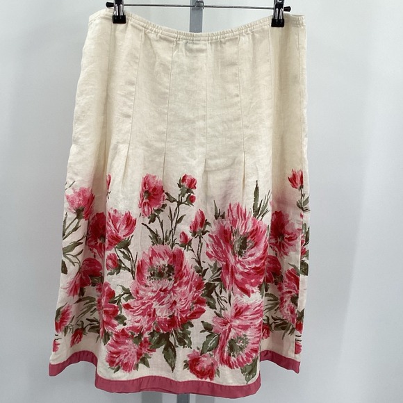 J. Jill Dresses & Skirts - J. Jill White Linen Midi Skirt with Pink Floral Print Vintage and Like New